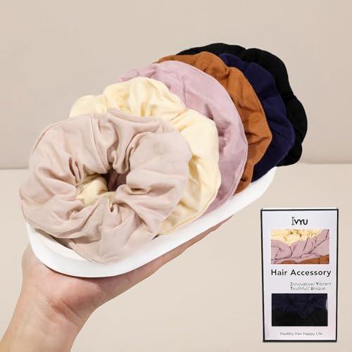 Image of 6 Pack Hair Scrunchies for Women - Hair Ties No Damage Both for Thick Hair or Thin Hair Curl Hair No Crease Scrunchies Ponytail Holder No Hurt Your Hair