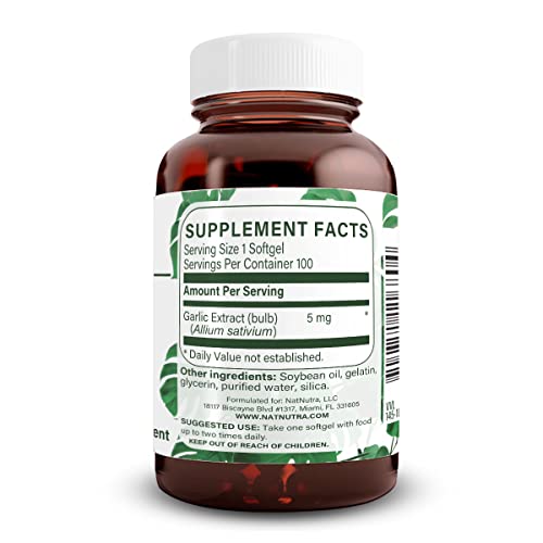 Natural Nutra Odorless Garlic Oil Supplement, Organic Pills For Boost Heart Health, Enhance Immune System, Blood Thinner, Allium Sativum 500Mg, 100 Softgels #TOP1