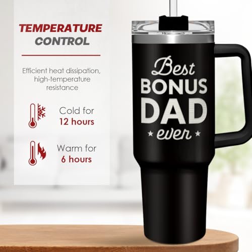 Image of SANDJEST Bonus Dad Tumbler Gift from Step Daughter Son, 40oz Stainless Steel Insulated Coffee Tumbler With Lid & Straw, Travel Cup Gift for Step Dad Men, Christmas Birthday Father's Day