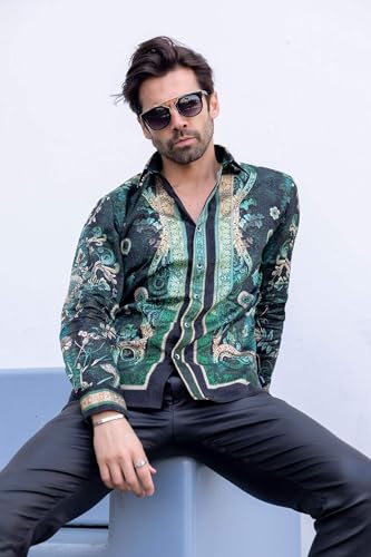 Barabas Men's Rhinestone Floral Snake Skin Long Sleeve Shirts 3SPR4084