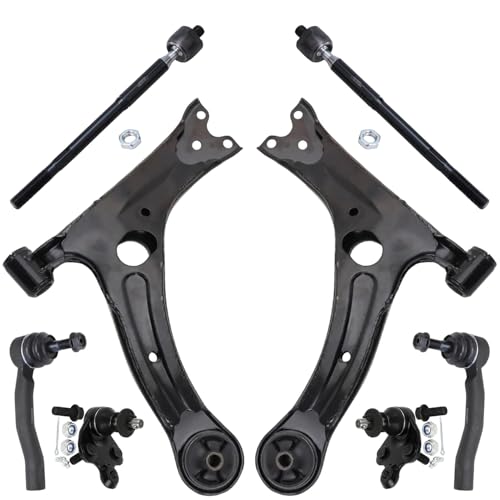 Image of Detroit Axle - 8pc Front End Suspension Kit for 2004 2005 2006 2007 2008 2009 Toyota Prius, 2 Lower Control Arms 2 Lower Ball Joints 4 Outer Inner Tie Rods Replacement