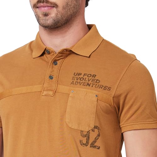 Image of Spykar Men's Slim Fit Ribbed Collar Half Sleeve Solid Casual T-Shirt