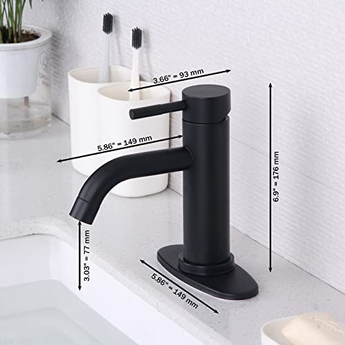 Woen-Flow Matte Black Bathroom Faucet Sink Faucets Vanity Vessel Faucet & Deck Plate 1 Or 3 Hole Washroom Taps Lavatory Faucet Stainless Steel Cupc Certified Single Hole Handle #TOP7