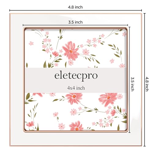 Image of eletecpro 4x4 Enamel Picture Frame with Real Glass Cover, Square Photo Frame with Rose Gold Metal Edge Display Pictures 4 by 4 for Tabletop and Wall Decor, White, 1 Pack