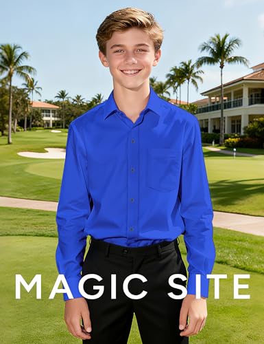Image of Boys Long Sleeve Button-Down Dress Shirts with Tie: 2 Fabrics (Stretch /Standard) & 2 Fits (Regular /Husky)