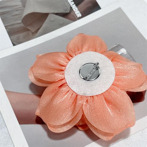 Image of Flash Camellia Flower Brooch Pin for Women Men Elegant Texture Fabric Dahlia Rose Floral Brooches Lapel Pins Dainty Wedding Holiday Party Costume Dress Accessories Jewelry