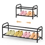 esonstyle 2 Tier Expandable Shoe Rack, Adjustable Metal Shoe Storage Organizer for Closet and Entryway, Sturdy Free Standing Shelf, Holds Up to 8-10 Pairs of Shoes