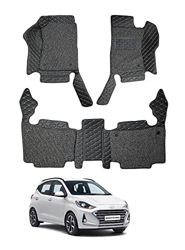 Image of Auto Hub Premium 7D car mat Hyundai i10 Nios (Model: 2019-Till Date), Luxury Double-Stich 7d Car Floor Mat Complete Set, 100% Waterproof and Washable, Color : Black