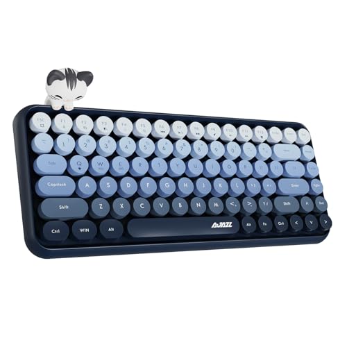 Hoopond X AJAZZ 308i Teclado inalámbrico Bluetooth, mini y compacto de 84 teclas con diseño de gato magnético, teclas redondas retro de ABS, panel mate, ergonómico para PC y portátiles-Azul