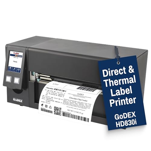 McAuley Labels GoDEX HD830i+ Industrial Thermal Label Printer - 300 DPI High Resolution, 8” Wide Format Printer - USB, Serial, Ethernet – Large Labels for Logistics, Warehouse, Manufacturing