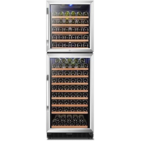 Lanbo Wine Cooler Refrigerator, 152 Bottle Dual Zone Dual Door Wine Refrigerator with Stainless Steel Trimmed Tempered Glass Door Cover