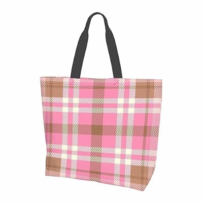 FWJZDSP Elegante borsa tote in tela per donna ragazza, borsa tote in tela scozzese vintage con texture etro Borsa a tracolla riutilizzabile leggera e media