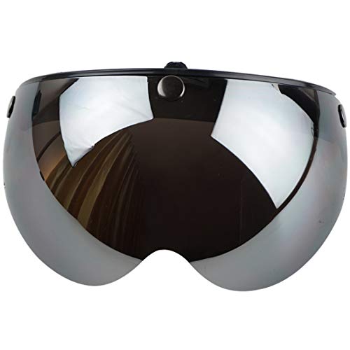 VCOROS Universal Motorcycle Retro Pilot-Style Standard 3 Snap-Button Visor Flip Up Down Open Face Helmet Half Face Shield(Chrome Silver)