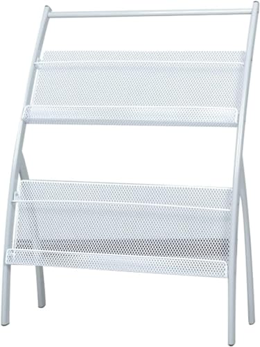 Présentoir de rangement pour journaux et porte-brochures blanc en métal rigide