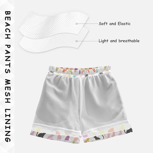 Boys Swim Trunks with Pockets and Quick Dry Fabric,Cute Cat Kids Swimwear Boy Swimsuit 5T4
