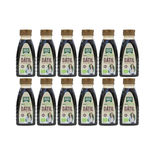 NaturGreen - Sirope de Dátil Ecológico, Pack 12 x 250 g, 100% Natural, Sin Gluten, Sin Lactosa, Sin Azúcares Añadidos, Ideal para Cocina, Endulzante Natural