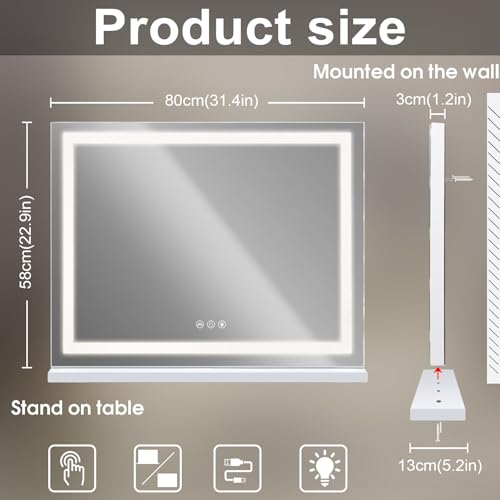 Espejo de Vanidad Fenchilin 32 x 23 pulgadas con luces LED miniatura 6
