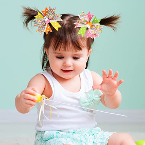 2 Packs Easter Bunny Hair Clips Hair Bow Clips With Cartoon Bunny And Chick Hair Bows Boutique Grosgrain Ribbon Hair Pins Lovely Easter Hair Accessories For Kids Girl #TOP2
