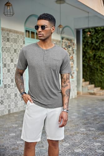 coofandy men39s 3 pack henley shirts short sleeve casual basic tees classic henley summer solid t shirts with pocket
