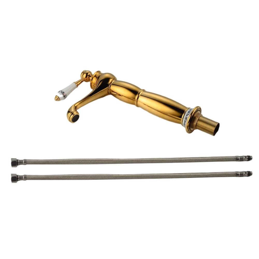 Grifo de latón dorado retro con patrón giratorio, cartucho de cerámica de alta calidad, giratorio, grifo para lavabo con panal, flujo de agua silencioso para baño, hotel, inodoro, hogar (dorado)