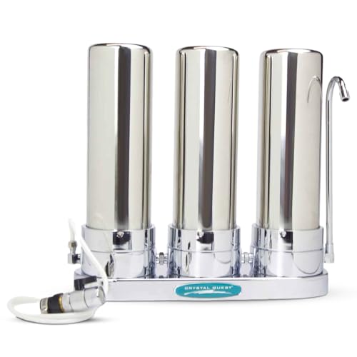 Crystal Quest Triple Lead Removal Countertop Water Filter System | Stainless Steel | Removes or Reduces Lead | BPA-Free Housing | Easy Installation on Kitchen Faucet | Clean, Safe Drinking Water