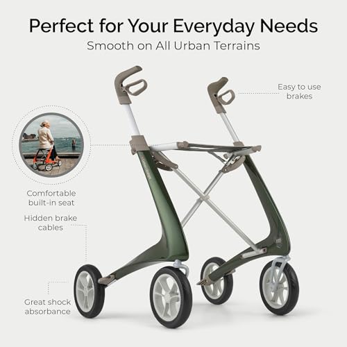 Image of byACRE Carbon Ultralight Rollator Walker, 10.6 lbs, British Green, Regular