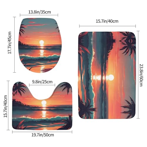 Tapis de salle de bain antidérapants lot de 3 avec motif coucher de soleil et contour WC