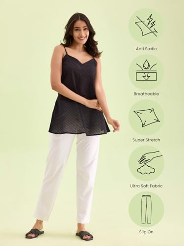 Image of GO COLORS Soft Cotton Stretch Kurti Pants Full Length for Women| Breathable, Mid Rise