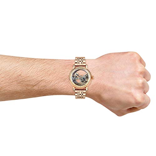 Image of Men's Patek Phillip Skeleton Transparent Automatic Chronograph Watch (Beige Dial, Rosegold Strap)