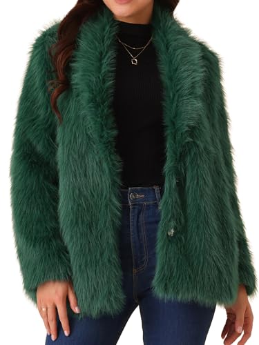 Seta T Women's Faux Fur Coat Long Sleeve Lapel Shaggy Fluffy Jackets with Pockets Fall Coats Winter Outwear