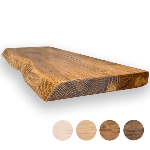 MoonTree rustikales Wandregal, lebendiger Rand, 180 cm x 30 cm x 4.4 cm, Hell