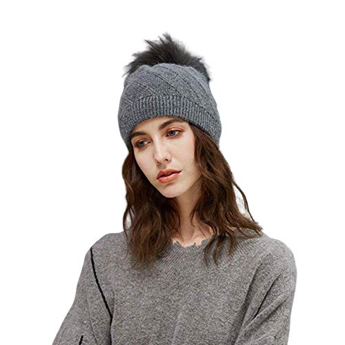 Lawevan Twill Knitting Wool Beanies Doppellagige, Dicke Mützen mit abnehmbaren Fellknäuelmützen Cover