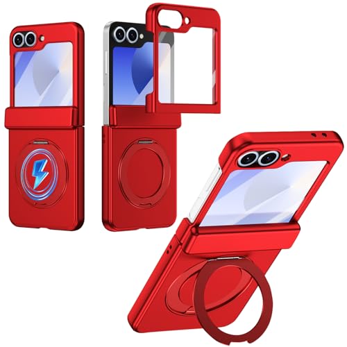 Coque Magnetic Ring Samsung Z Flip6 rouge protectrice avec anneau pivotant