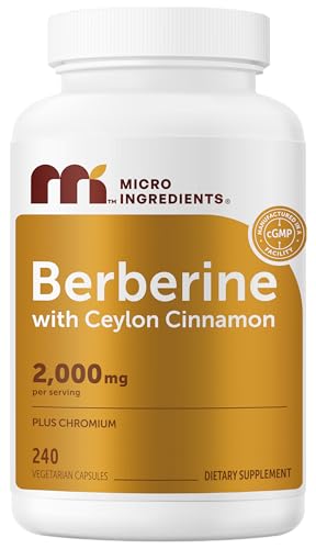 Micro Ingredients Berberine with Ceylon Cinnamon 2 000 mg Per Serving 240 Vegetarian Capsules | Berberine Supplement with Chromium Picolinate & Ceylon Cinnamon | Non-GMO