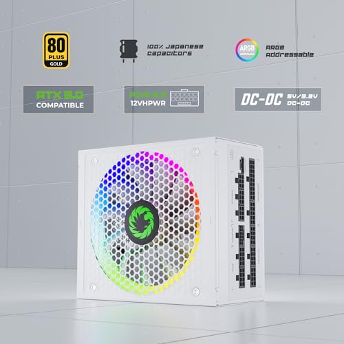 GAMEMAX 1050W ATX 3.0 & PCIE 5.0 Power Supply, 80+ Gold Certified, Addressable RGB with 5V Motherboard Sync, Fully Modular ATX Gaming Power Supply, 10 Year Warranty, RGB-1050, White Version - Image 3