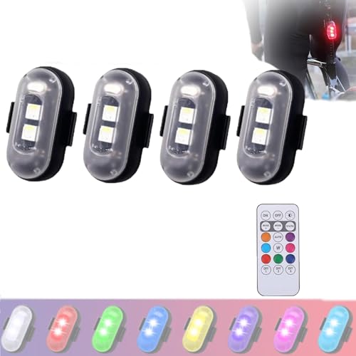 VIUXL Summer LED Lights for Car, Remote Control Strobe Light, LED Anti-Collision Lights, Wireless Interior LED Lights for Car with Remote Control, for Car, Motorcycle, Drone, Bike (4pcs)
