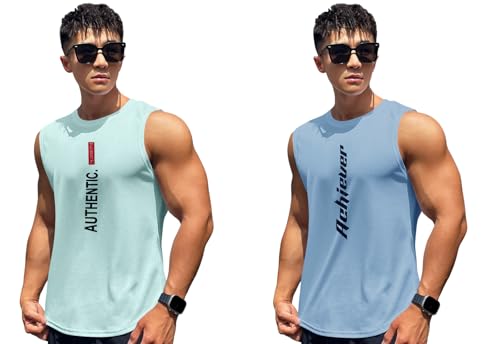 Image of Men's Sandow Sleeveless Vest - Slim Fit Ribbed Cotton Blend Tank Top - Lightweight Crew Neck Gym Workout Undershirt for Summer