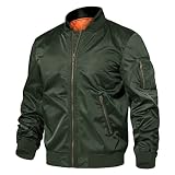 TACVASEN Herren Winddicht Bomberjacke Sportjacke Sweat Blouson Freizeitjacken Übergangsjacke mit Reißverschluss, Armeegrün