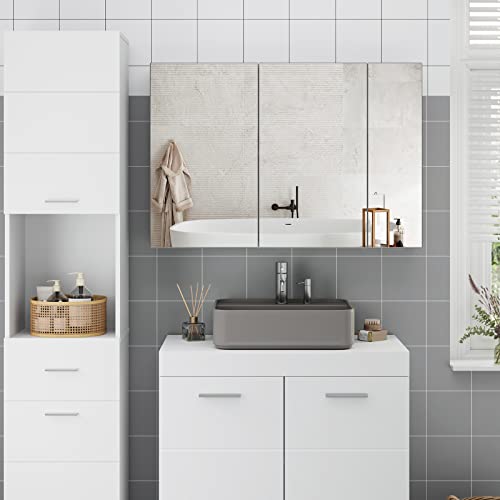 FOREHILL grote spiegelkast badkamer met 3 deuren badkamerkast met spiegel en 2 verstelbare planken, wit, 87,5 x 60 x 15,5 cm - Afbeelding 6