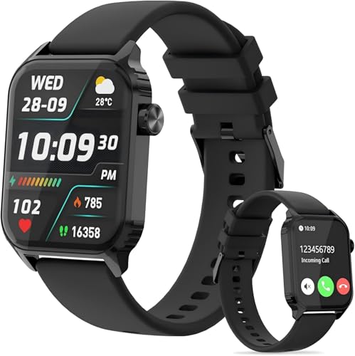 TRAUSI Smart Watches für Damen Herren, 1,8 Zoll HD Smartwatch mit 120 Sportmodi, Herzfrequenz/Schlafmonitor, IP67 Wasserdicht, Bluetooth Anruf & Musiksteuerung für iPhone/Android (Schwarz)