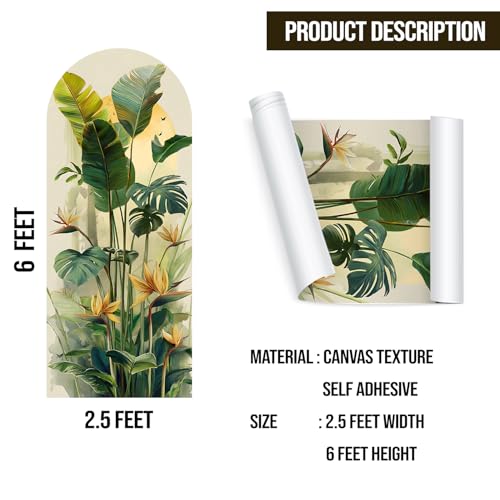 Image of PAPER PLANE DESIGN Tropical Arch Wall Mural - Peel & Stick Banana Leaf & Bird of Paradise Wallpaper - Waterproof Self Adhesive Canvas Texture for Bedroom, Living Room & Entryway, 6ft x 2.5ft (A)