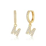 Spiritlele Pendientes de aro con inicial de circonita cúbica, aretes de aro con letra del alfabeto, aretes de alfabeto con nombre del alfabeto, joyería personalizada, regalo para mujeres y niñas,