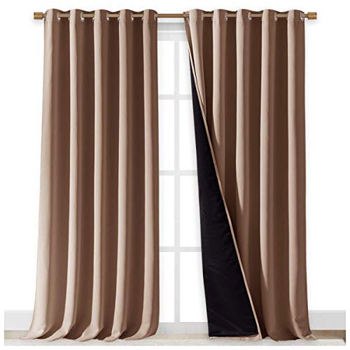 Image of NICETOWN Extra Long Truly Blackout Drapes for Hall and Villa, 100% Blackout Window Curtain Panels with Black Lined for Night Shift Worker, 70-inch Width x 108-inch Length, Cappuccino, 2 Pieces