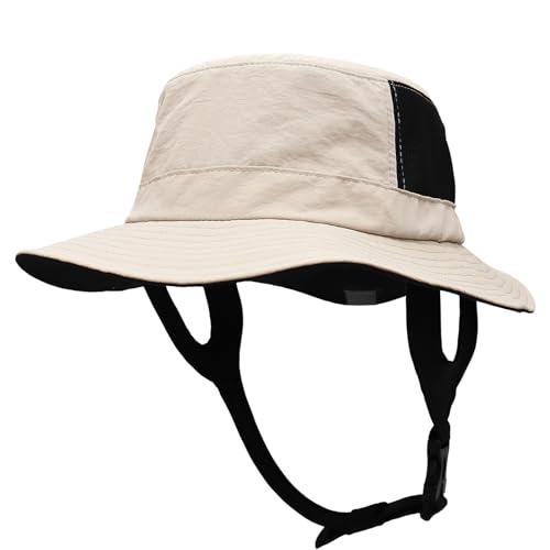 [FEENADOLINK] サーフハット UVカット帽子 つば広 日除け UPF50＋ 通気性 速乾性 水陸両用 アドベンチャーハット ビーチキャップ サファリハット アウトドアスポーツ ウォータースポーツ サーフィン キャンプ ランニング 釣り 自転車 (Free Size,#04.ベージュ)