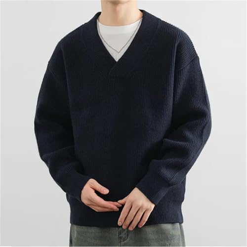 Men's V-Neck Knitted Sweater Loose Fit Long Sleeve Pullover Casual Winter Fashion Top4