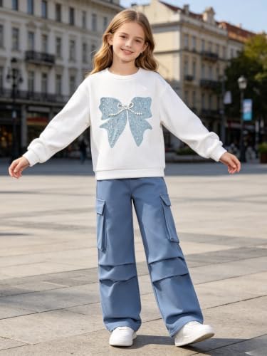 Image of Girls Clothes 2 Piece Hoodie Sweatshirt + Cargo Pants Fall Winter Outfits for Teen Tween Girls 7-14 Years