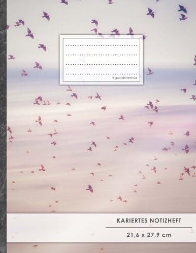 Kariertes Notizbuch • A4-Format, 100+ Seiten, Soft Cover, Register, Mit Rand, „Vogelschwarm“ • Original #GoodMemos Quad Ruled Notebook • Perfekt als Matheheft, Skizzenbuch, Arbeitsheft, Tagebuch