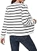 LATAHUO Women's Striped Cardigan Sweater Trendy Long Sleeve Button Down Crewneck Knit Cardigans(Black+White, Medium)