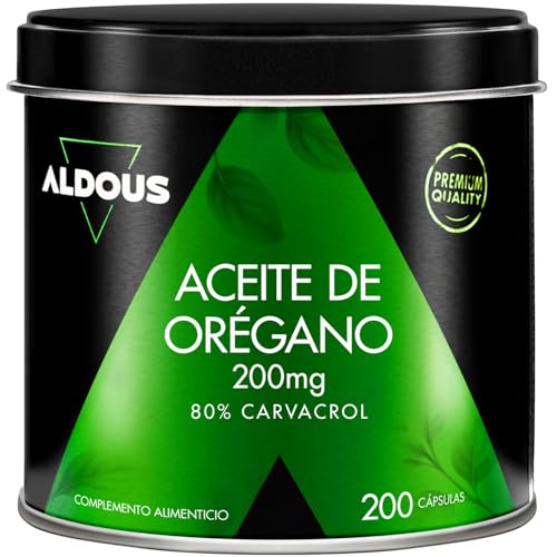 Aceite de Orégano Capsulas con 160mg de Carvacrol - 200 Cápsulas Blandas - 1 al Día - Refuerzo Inmunitario Natural - Bienestar Digestivo y Antioxidante - 80% Carvacrol - Sin Aditivos - Aldous Bio