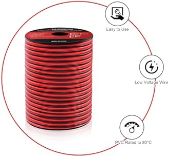12Gauge 100FT Electrical Wire Cable 2 Conductors Red Black Cable Hookup LED Lighting Strips Flexible Wire Extension Cord 12AWG Copper Clad Aluminum Copper Wire 12V/24V DC -30.5M